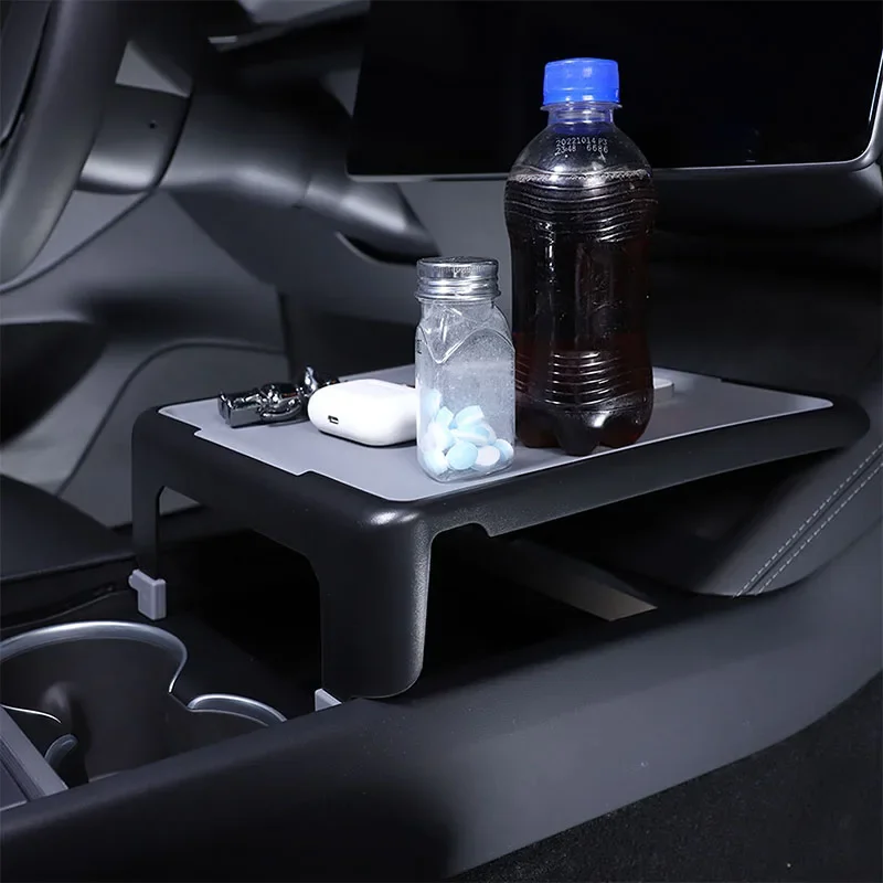 

For Tesla Model 3/Y 2019-2023 ABS Black Car Central Control Dinner Plate Portable Small Table Car Accessories