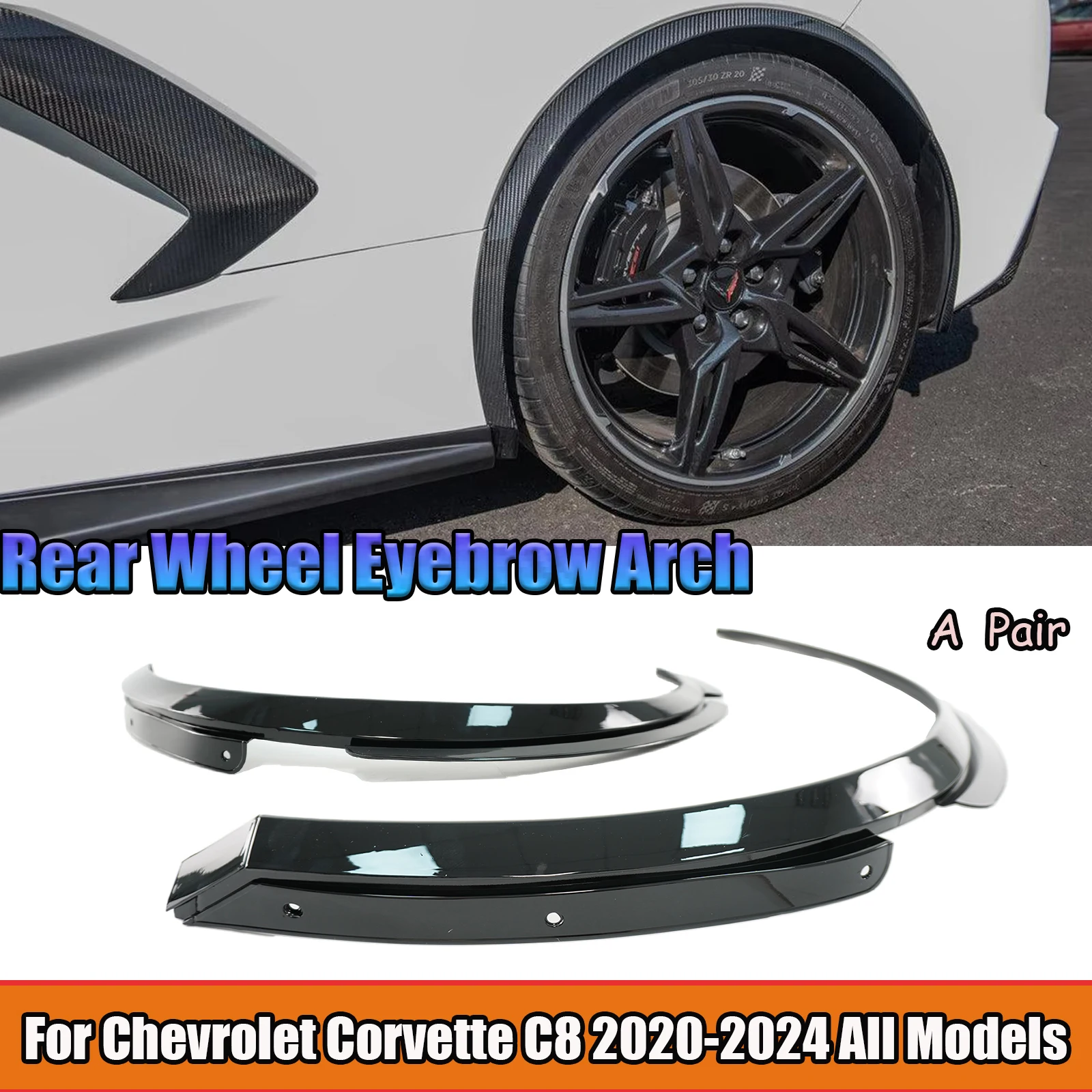 For Chevrolet Corvette C8 2020-2024 All Models Rear Wheel Eyebrow Arch Fender Flare Molding Trim Guards Carbon Fiber Style