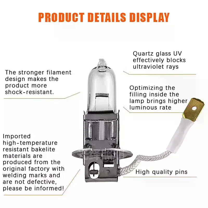 H3 Car Truck Halogen Headlight Bulb With 12V 24V Compatibility Tungsten Wire Perfect For Auto Headlight Replacement
