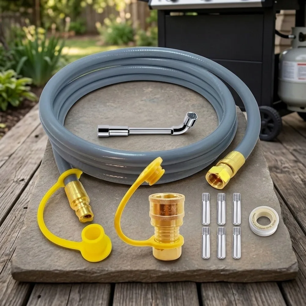 10ft 3/8in Propane Gas Hose with Male Female Quick Connect Fittings and 6 Secure Locking Pins for BBQ Outdoor Heating RV Use