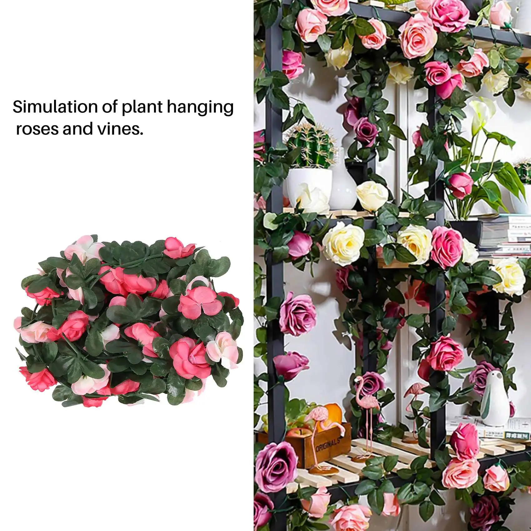 SSR 2Pcs Artificial Rose Flower Floral Fake Vine Hanging Garland Party Wedding Decor