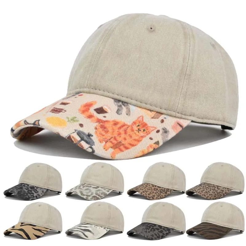 Fashion Leopard Light Panel Color Blocked Baseball Caps Spring Autumn Outdoor Adjustable Casual Hats Sunscreen Hat Sports Cap