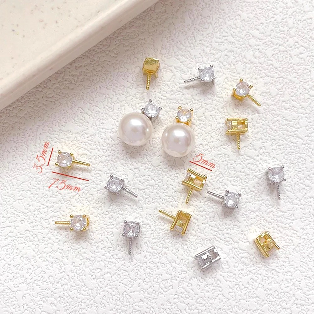 6 Pieces Brass Plated with Genuine Gold Inlaid Zircon Can Be Inserted Into Pearl Caps DIY Jewelry Making Accessory Materials