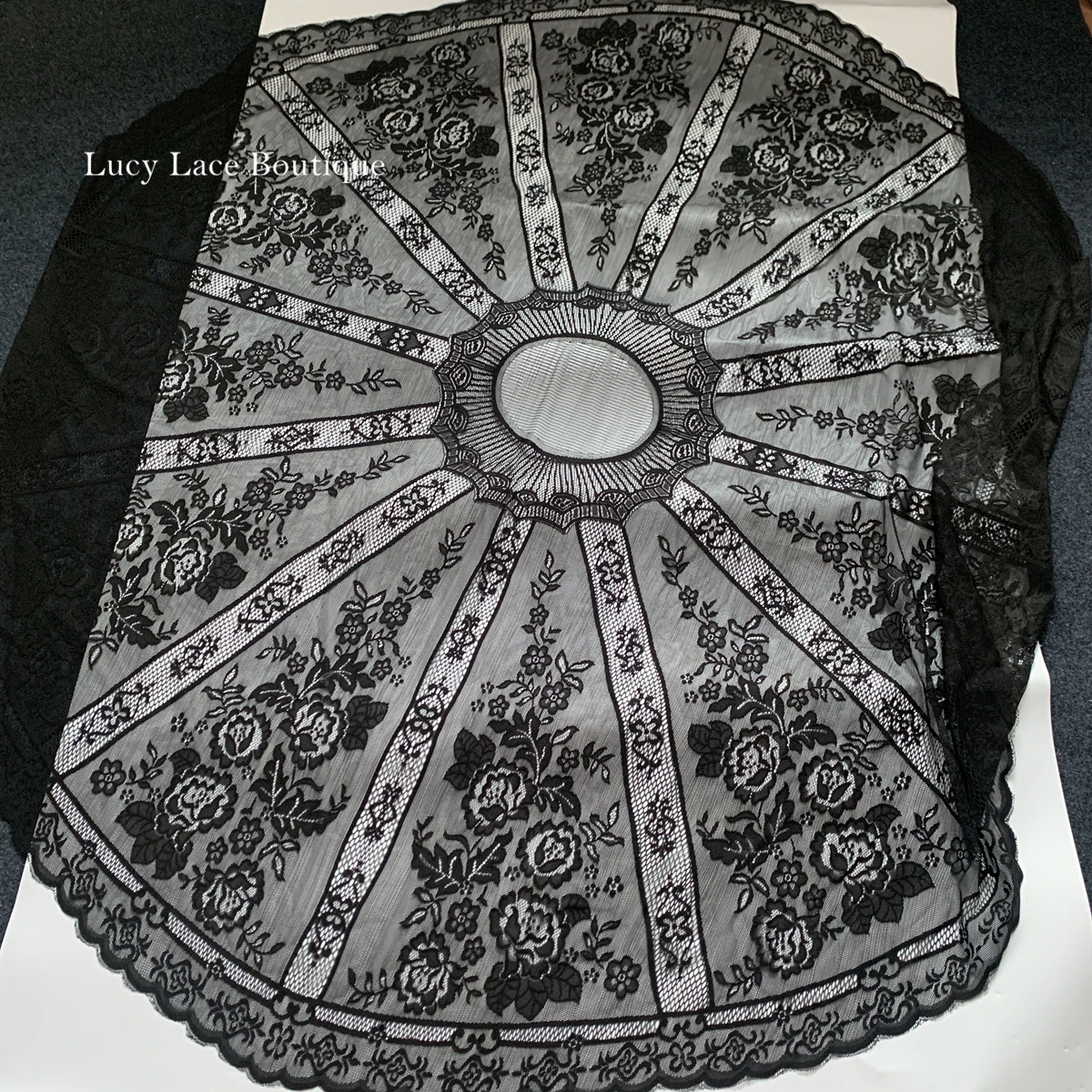 Off White,Black, Apricot Color Round Circle Lace Fabric Pieces for Dress Making Size 180CM