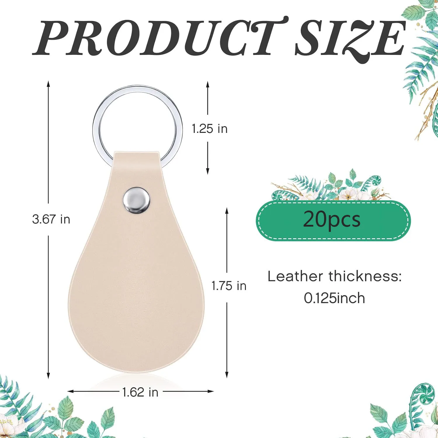 20pcs/set Leather Key Fob Kit DIY Craft PU Blank with Rivets&Key Ring for Laser Engraving Keychain