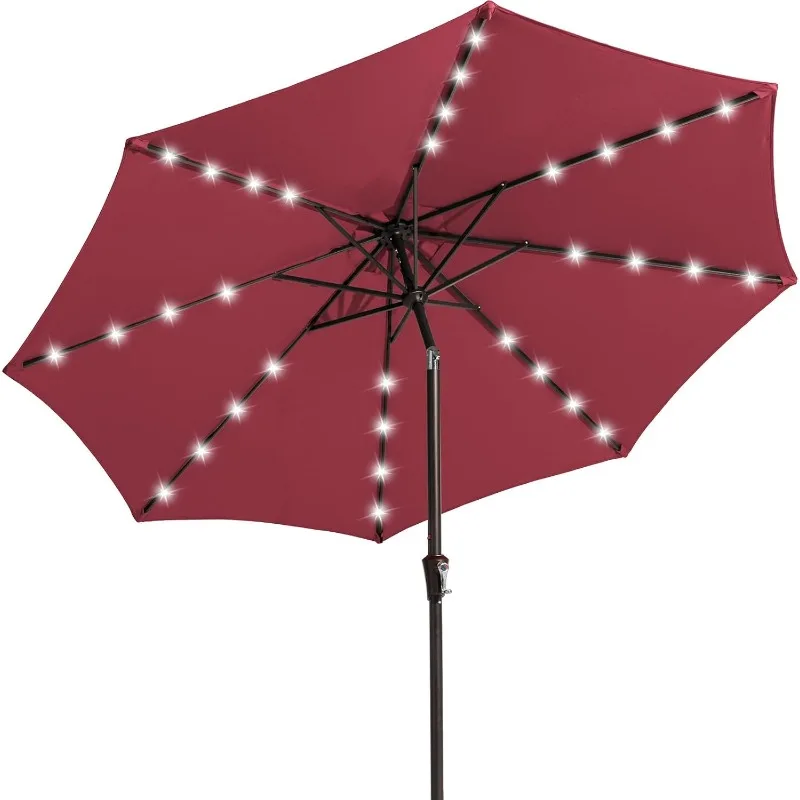 

Upgrade 9FT LED Lighted Patio Umbrella, Solar Outdoor Umbrella, Tilt Table Umbrella for Pool, Deck & Yard(Burgandy)