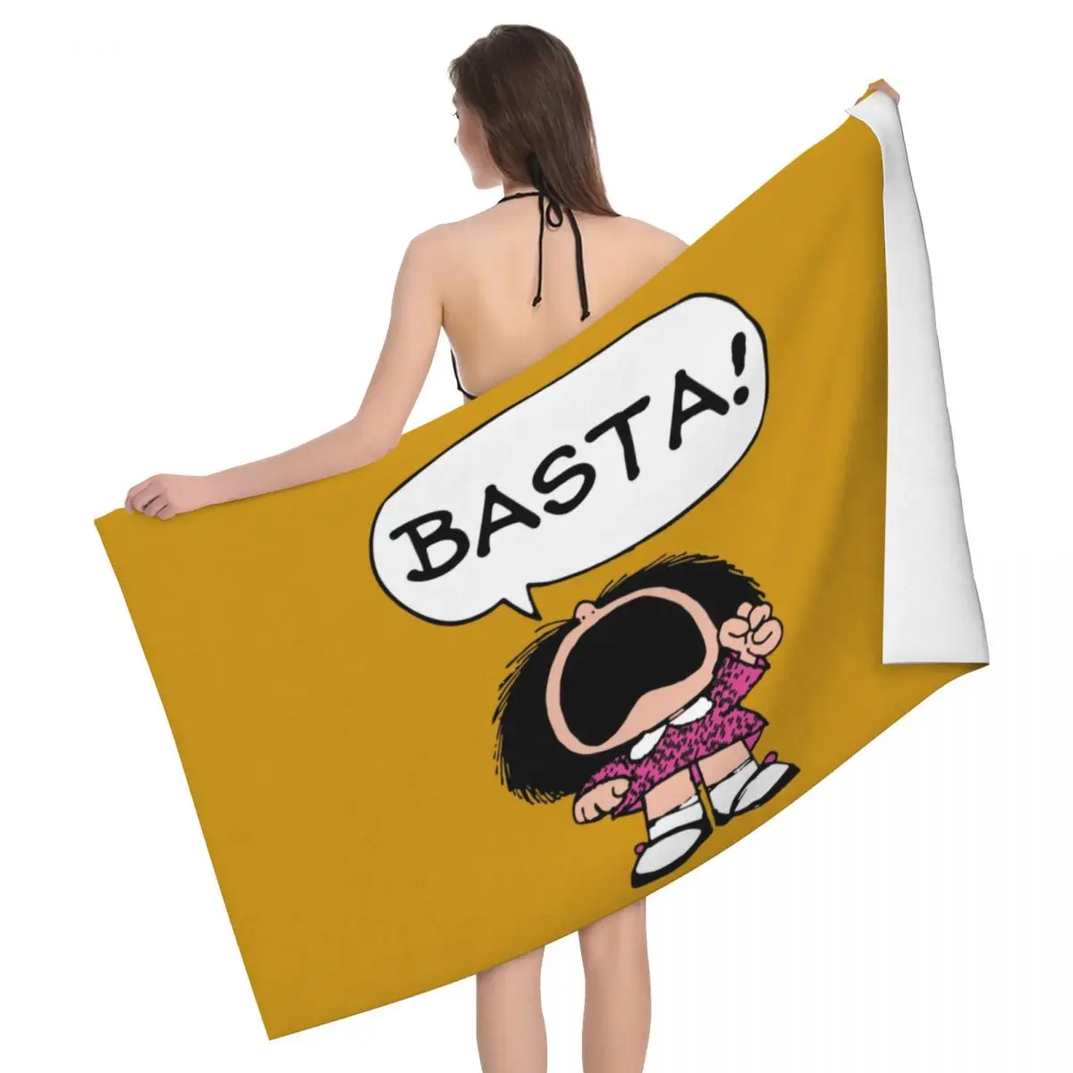 Custom Mafalda Basta Breathable Microfiber Beach Bath Towel Quick Dry Quino Argentina Cartoon Shower Sports Towels