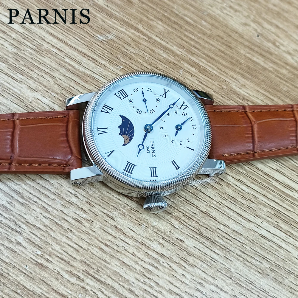 

43mm Parnis Hand Winding Men Boys Casual Watch Small Second Stainless Steel Case