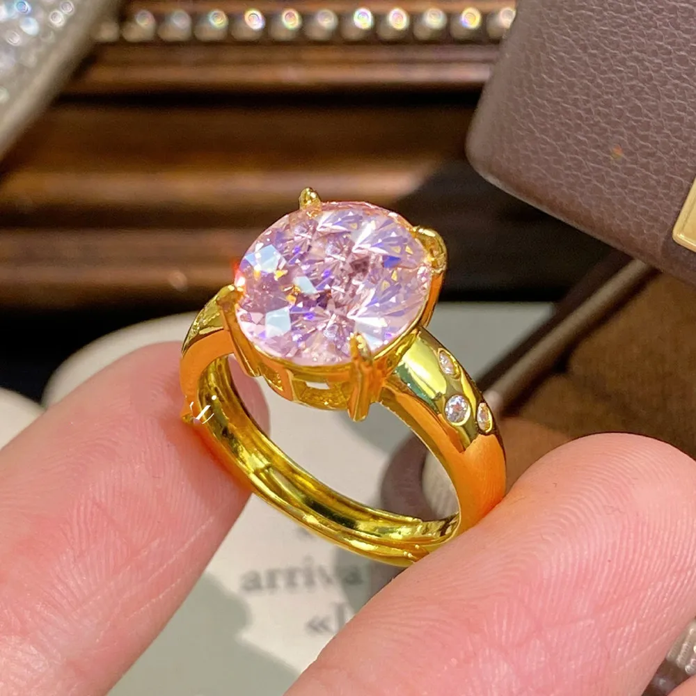 Exquisite Ladies' Brilliant 3 Carats Pink Quartz Diamonds Vintage Rings for Women 18k Gold Silver 925 Elegant Fine Jewelry Gifts 3