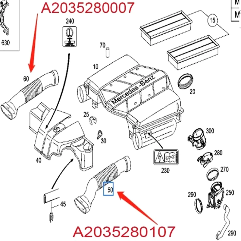 New 1 Set Left +Right Side Air Cleaner Intake Duct Tube Hose Parts 2035280007 2035280107 For Mercedes C320 C240 2001-2005