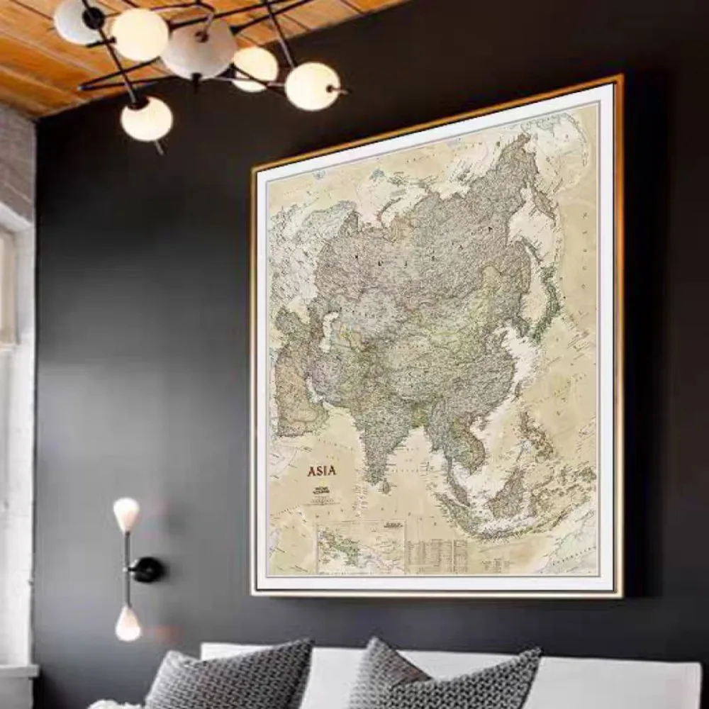 Vintage Asia Map Posters Prints Library Wall Chart - Cotton Canvas Painting Wall Art Decor For Living Rooms Home Librarie - Gift