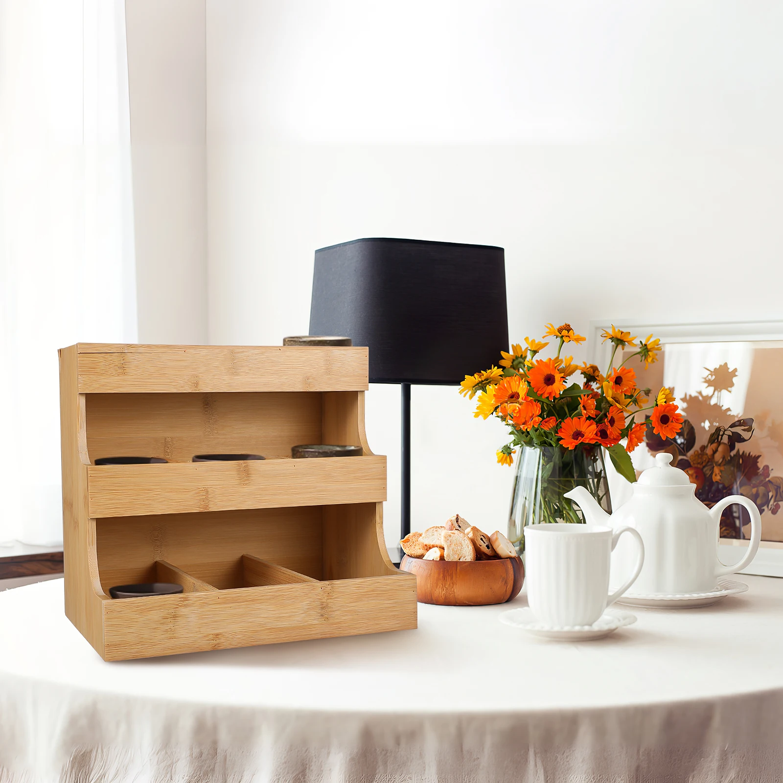 Wooden Coffee Bag Rack Tea Organizer Storage Shelf for Sugar Packets Bar Station Kitchen Countertop Holder Container