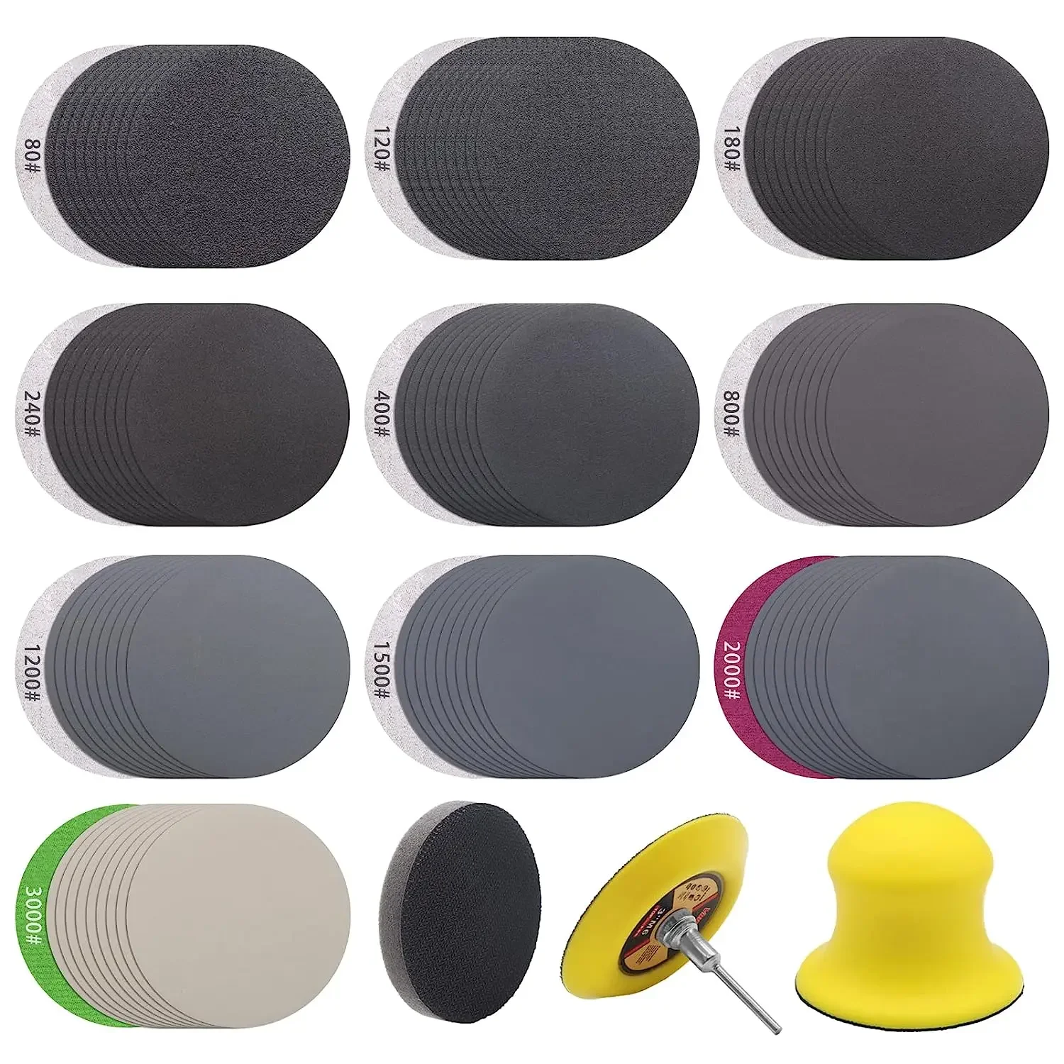 103 Pcs 3 Inch Sanding Disc Set Buffing Pad Hand Sanding Block Assorted 80-3000 Grits Wet Dry Sandpaper for Auto Wood Polishing