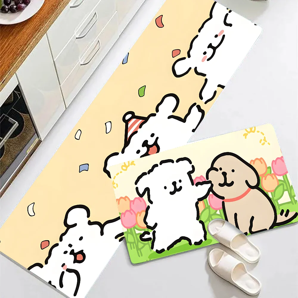 Cartoon L-Line Dog Floor Mat Graphic Printed Flannel Doormats for Bathroom Kitchen Entrance Carpet Home Decor