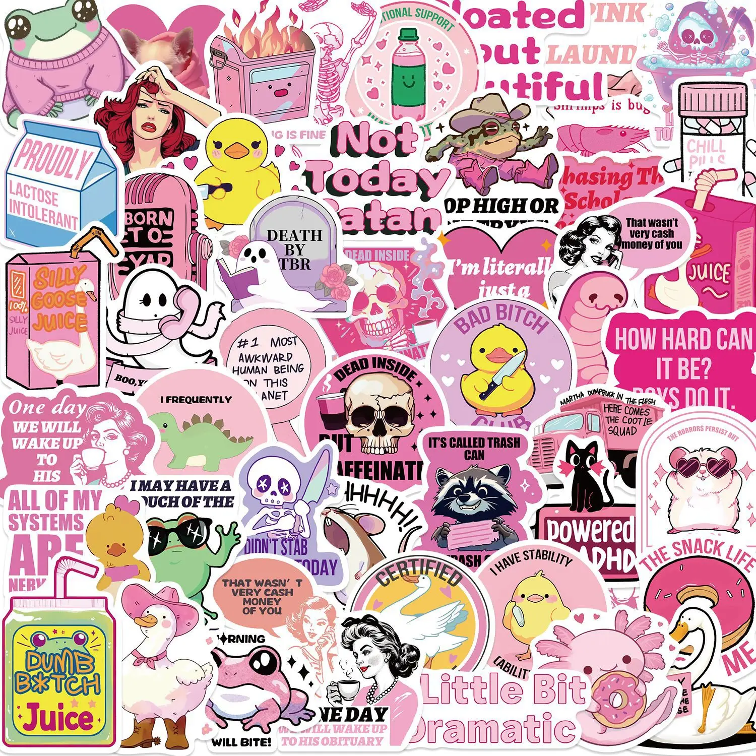 50 autocollants roses amusants pour adultes, autocollants Meme roses pour ordinateur portable, scrapbooking, bagages, guitare, casque, autocollants graffiti DIY