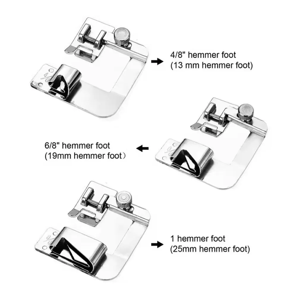 1/3pcs Rolled Hem Presser Foot Set Kit -Adjustable Hemmer Foot for Brother, Singer, Janome, Kenmore Sewing Machines