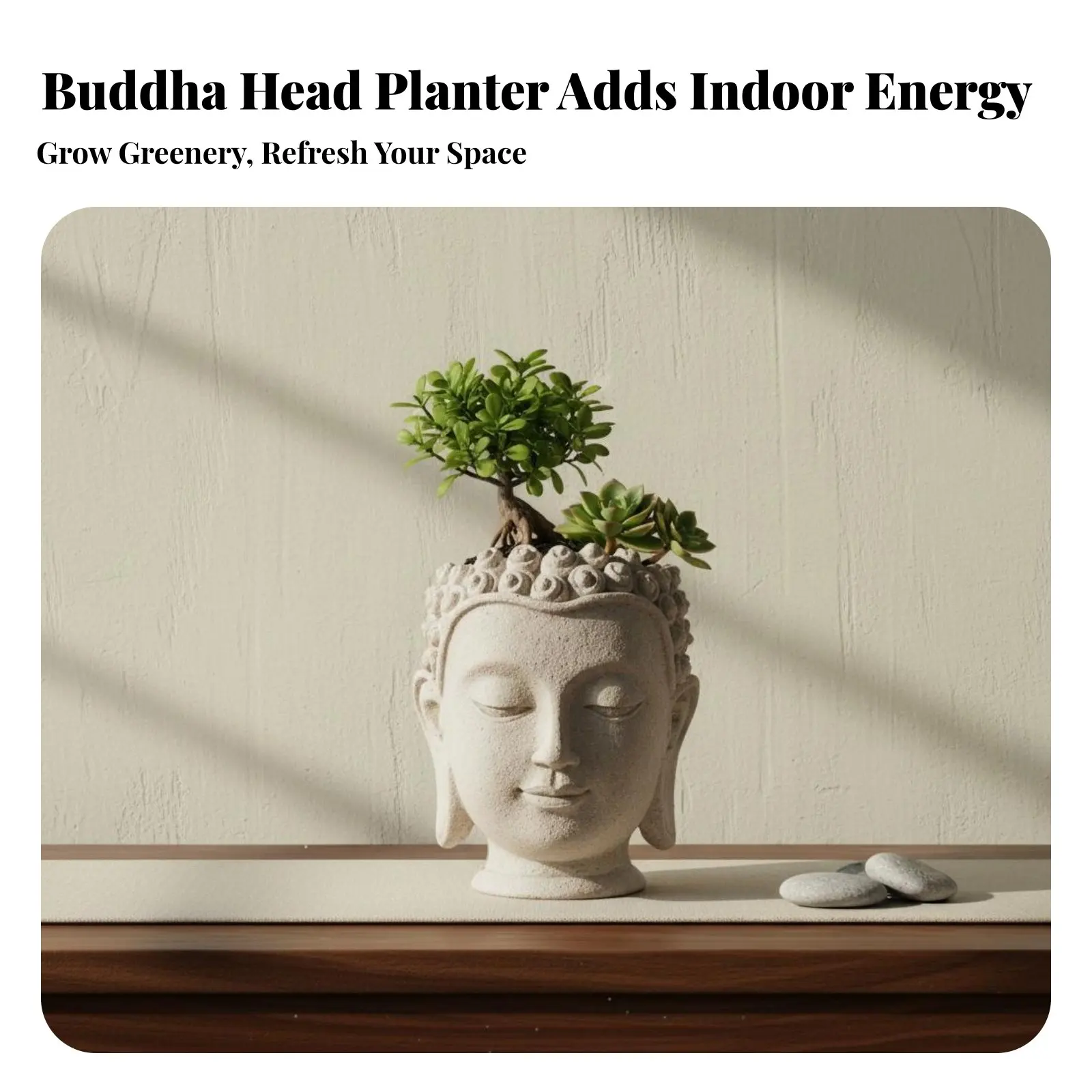 Buddha Head Planter Realistic Stone Finish Buddha Face Flower Pot Tranquil Head Planter Peaceful Detail Tranquil Garden Pot