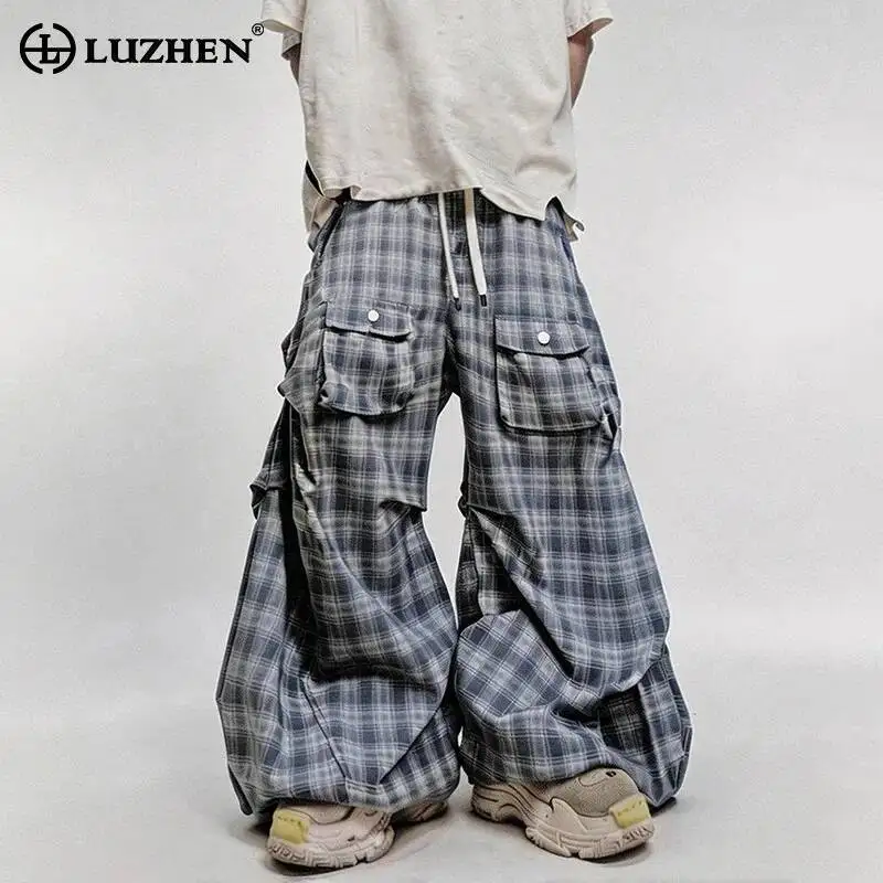 LUZHEN 2026 New Stylish Elastic Waist Multi Pockets Design Baggy Casual Pants Men Street Hip -hop Style Wide Leg Trousers JY7406