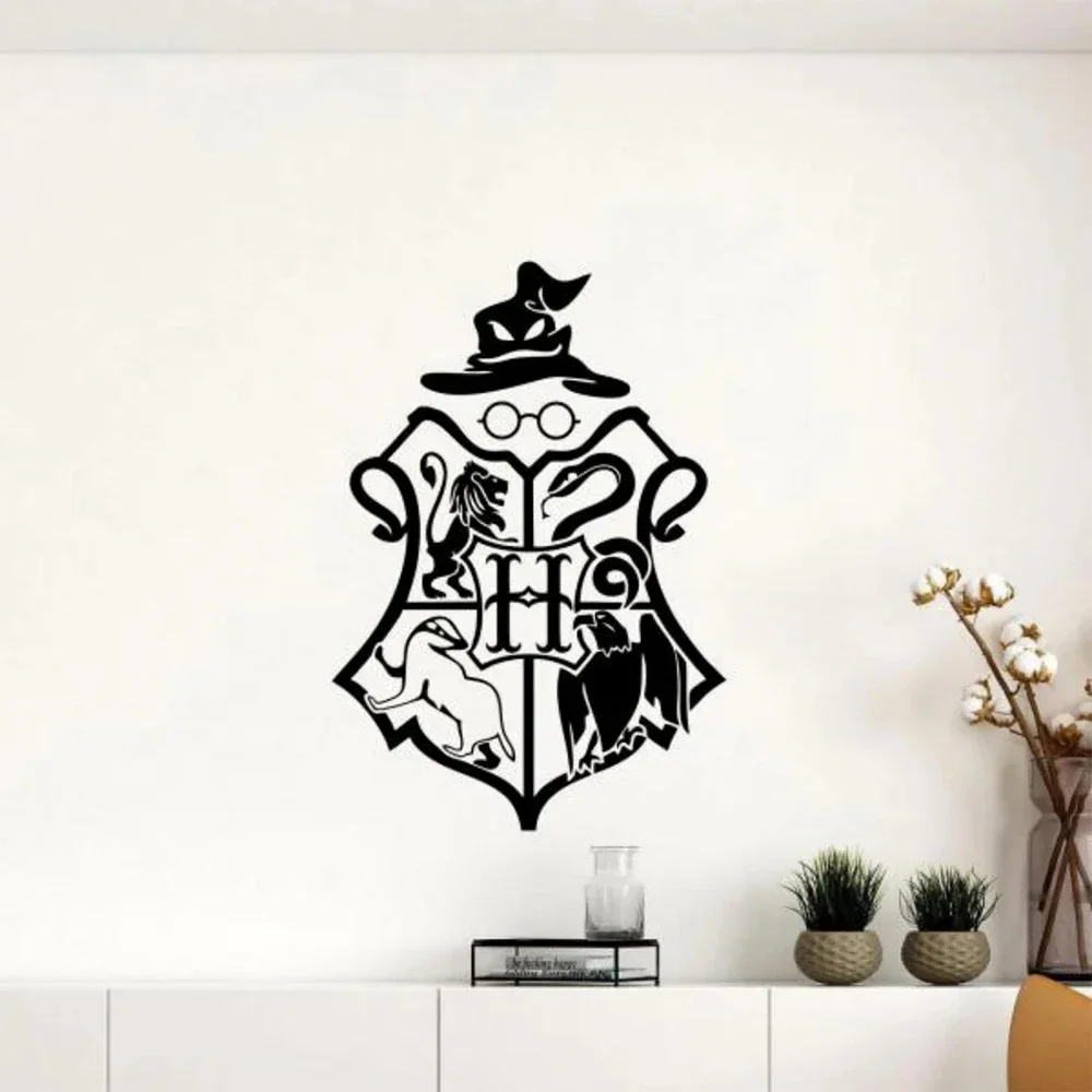 Wizard School Naklejka ścienna Winylowa Naklejka Wizard Logo Crest Book Magic Naklejka ścienna do pokoju dziecięcego Mural Removabel Plakat S312