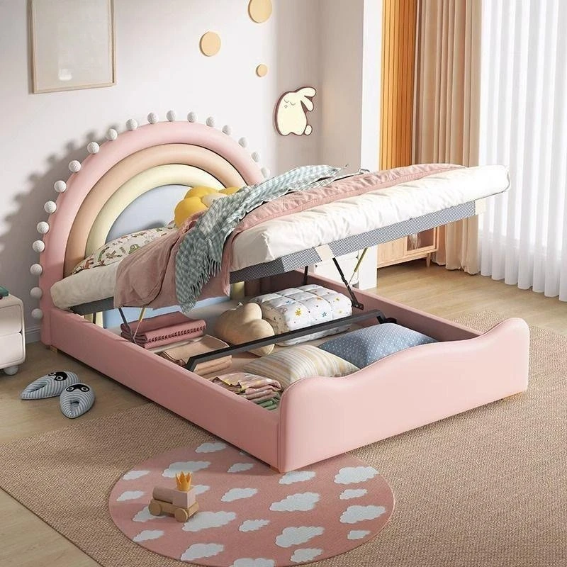 Rainbow cream wind girl fun bed, solid wood bed