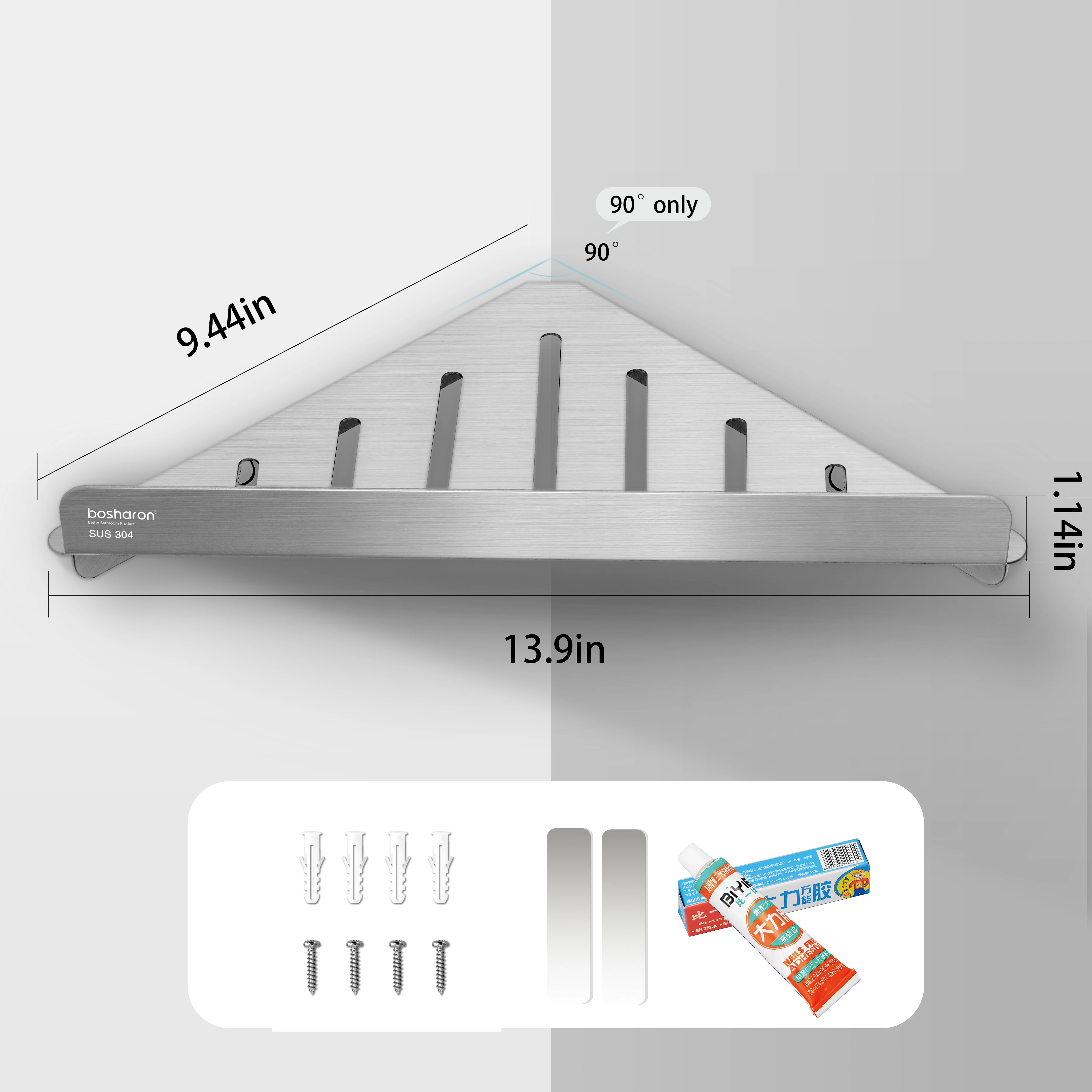 Imagem -05 - Wall-montado em Duche Caddy Adhesive Corner Storage Rack no Drilling Canto Organizer Aço Inoxidável