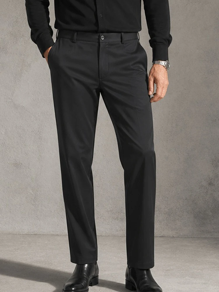 Men's Classic Black Faux Leather Straight Leg Dress Pants Flat Front Suit Trousers Business Fashion Party Formal Daily Office