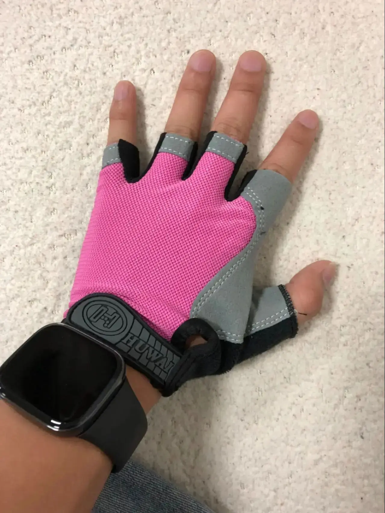 Women's cycling gloves Mountain bike road bike half finger gloves Pink non-slip Velcro