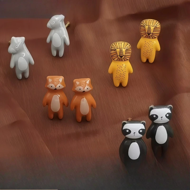 Cute Cartoon Panda Ceramic Knob Pull Handle For Kids Room Wardrobe Cabinet Drawer Furniture Hardware