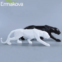 ERMAKOVA Panther Statue Animal Figurine Abstract Geometric Style Resin Leopard Sculpture Home Office Desktop Decoration Crafts