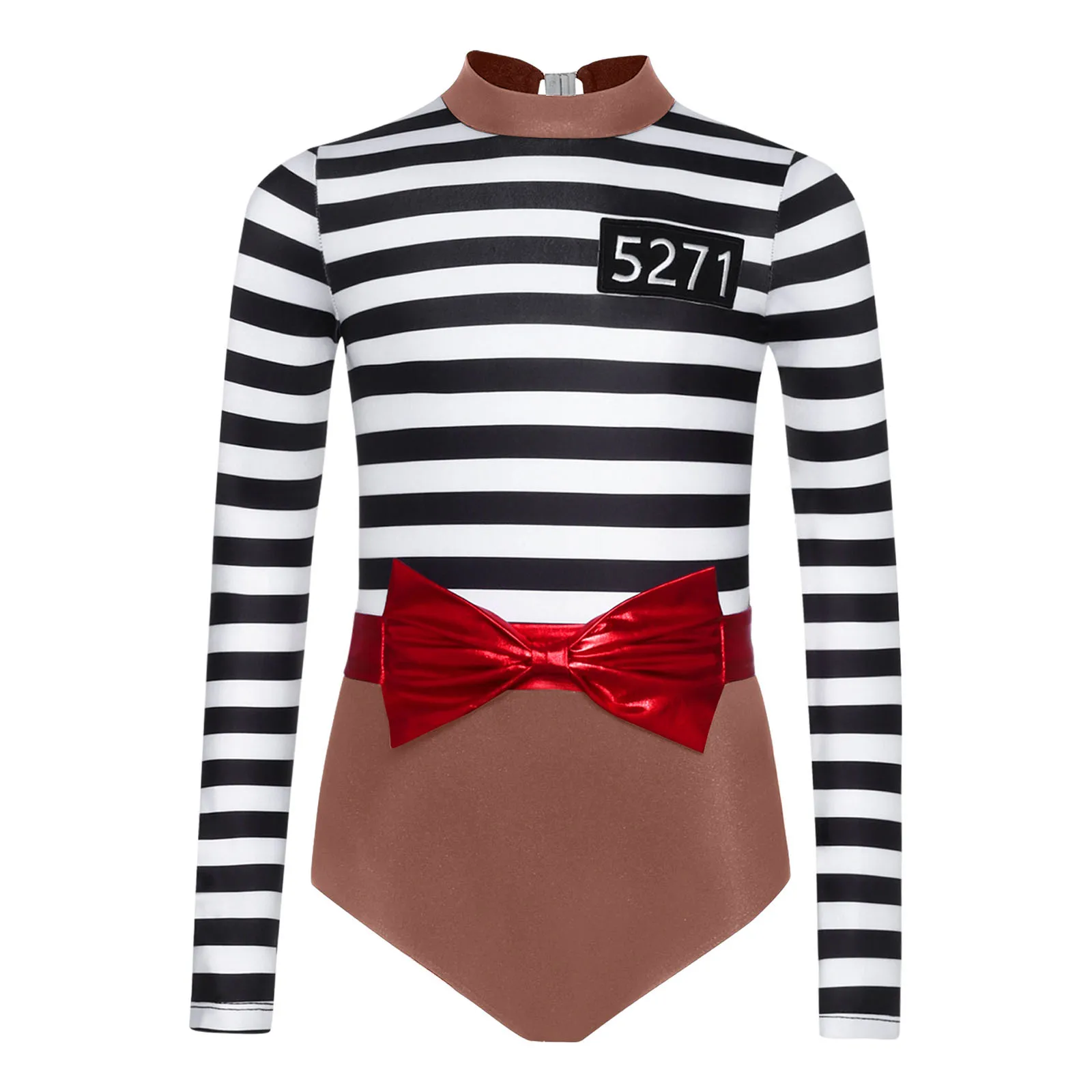 

Prisoner Costume 3 Piece Set Striped Jumpsuit with Detachable Belt And Convict Hat for Halloween Convict Dress Up Party