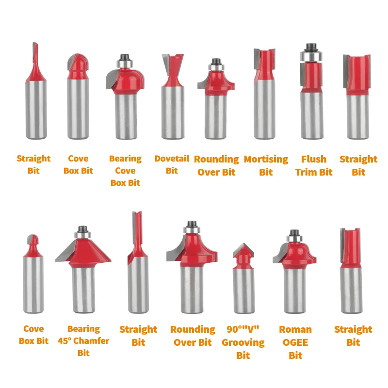 YUSUN 15PCS 6MM 6.35MM 8MM 12.7MM Shank  Router Bit Set Woodworking Milling Cutter For Wood Bit Face Mill Carbide Cutter