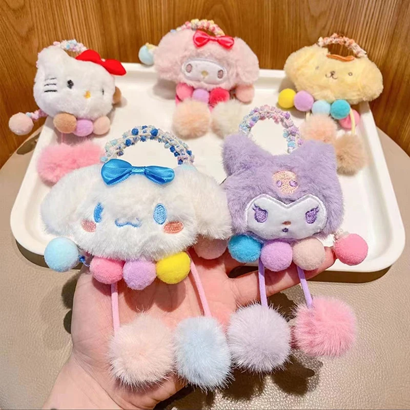 Sanrio Plush Elastic Band Kuromi Hair Clips Cinnamoroll Hair Ring Women Melody Hairband Girl Kids Hair Accessories