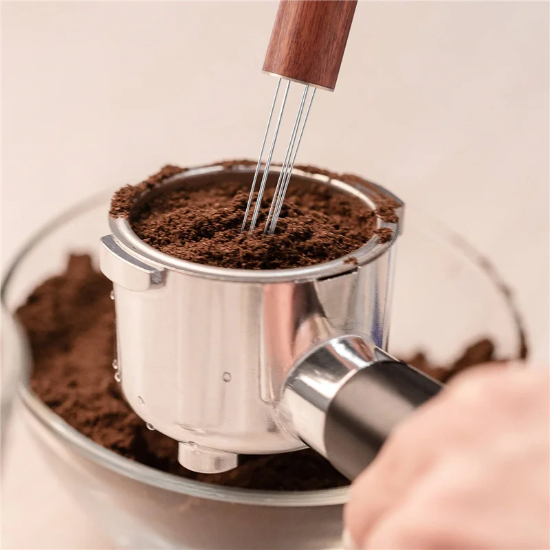 WDT Tool Espresso Coffee Stirrer Portable Espresso Distribution Tools ,6 Needles Rosewood Color