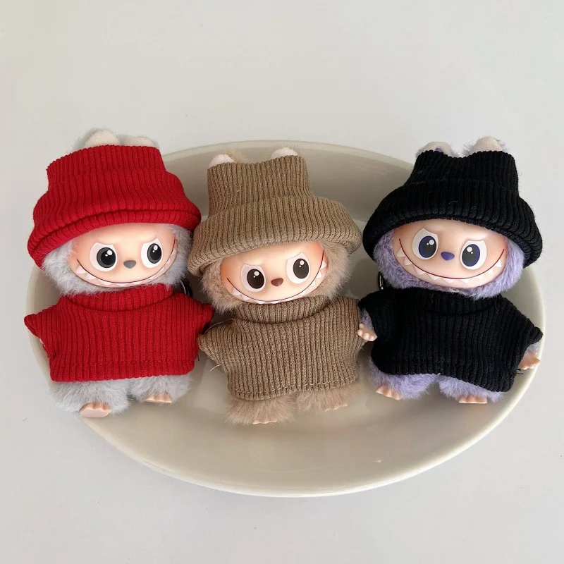 

10cm 4th Gen Labubu Doll Clothes Ribbed Solid-Color Stretch Hat Clothes 2 Piece Set For Mini Heart Code 4.0 Labubu Small Gift