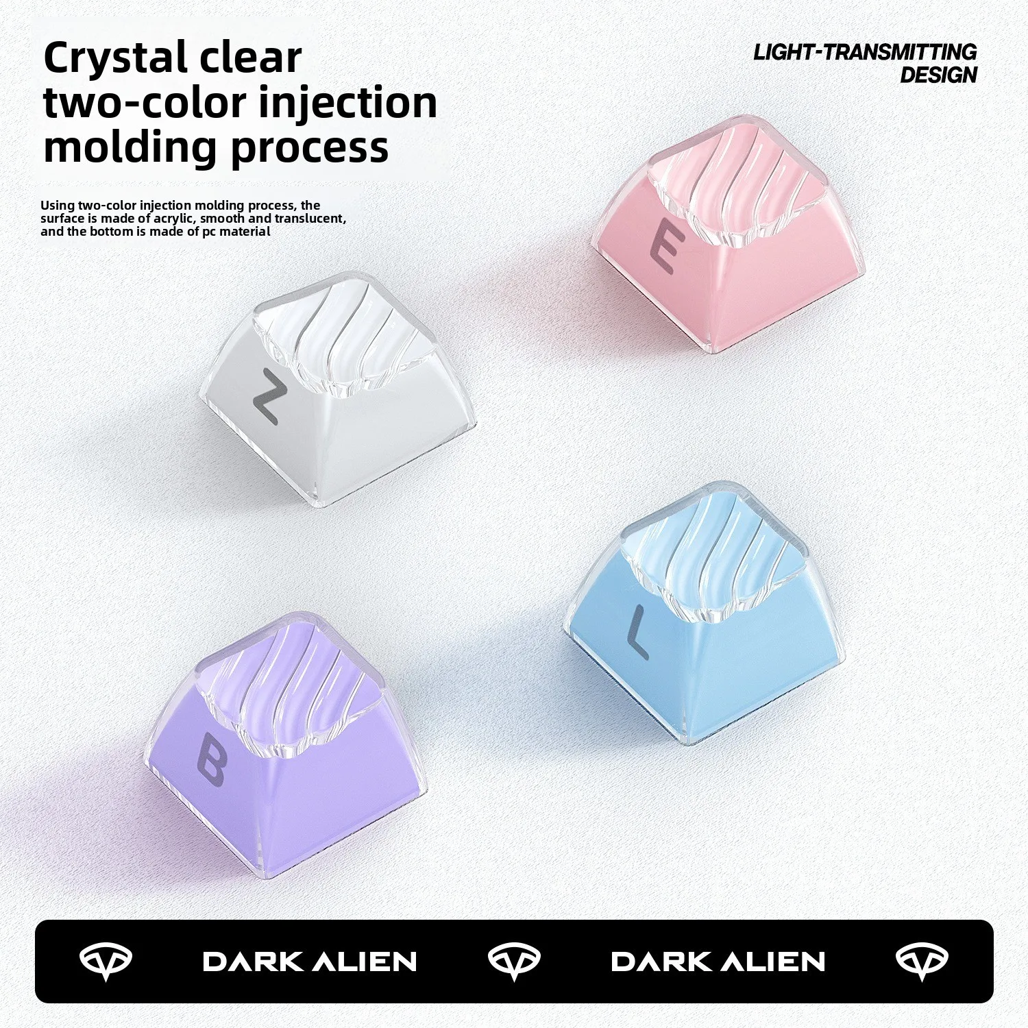 Keycaps Keyboard Mekanik Crystal Jelly dengan Cetak Samping dan Atas, Pola Aliran Lapis Ganda, Profil OEM, 136 Tombol Atas