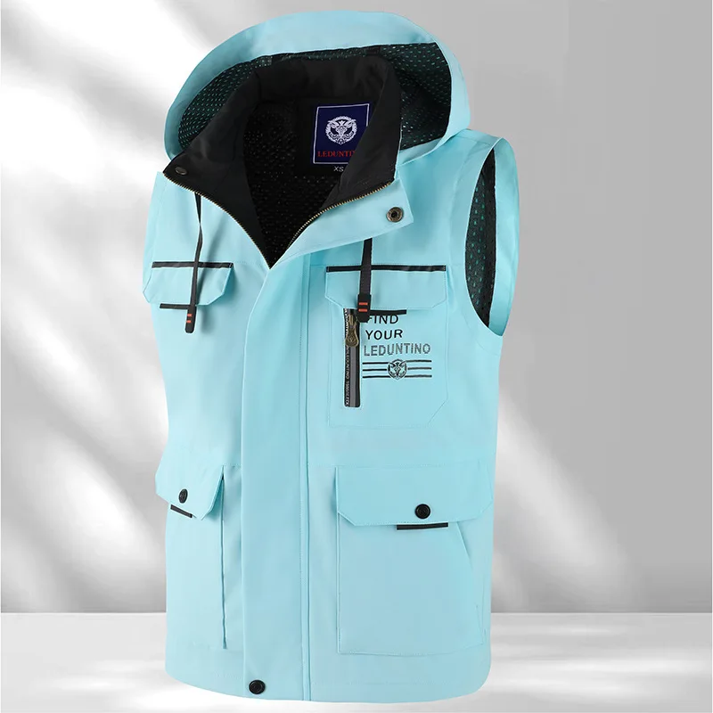 New Fashion Men Hooded Casual Vests Coats Sleeveless Jackets Quality Male Outwear Multi-pockets Waistcoats Vests Jackets 3XL