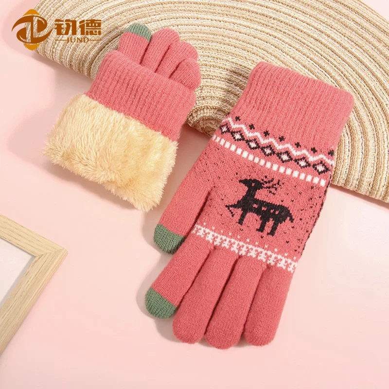 5pair  Strict Selection Touch Screen Gloves Women Winter Korean Version Plus Velvet Padded Cold Fawn Wool Warm Knitted Cycling