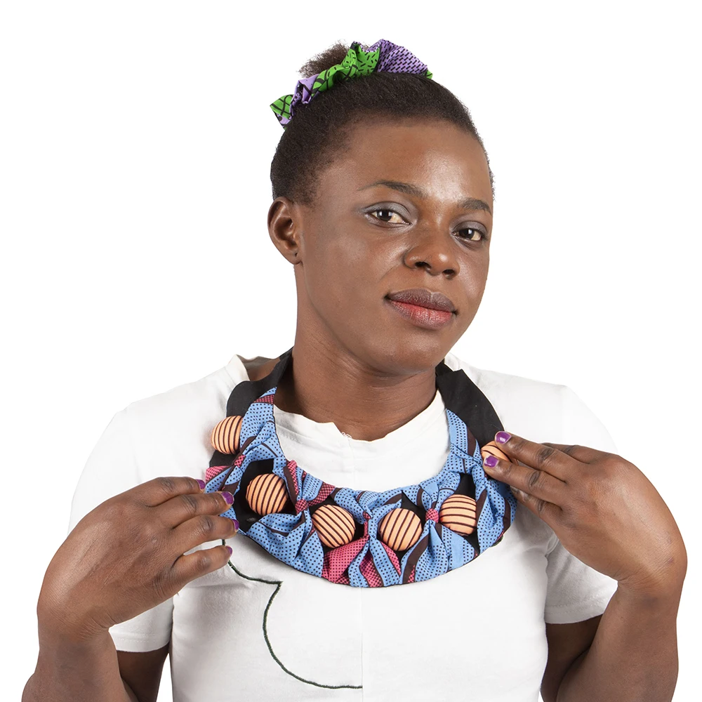 BRW Handmade Ankara Bownot Button Choker Necklaces Tribal Accessories African Print Fabric Ankara Bib Statement Necklaces WYX14