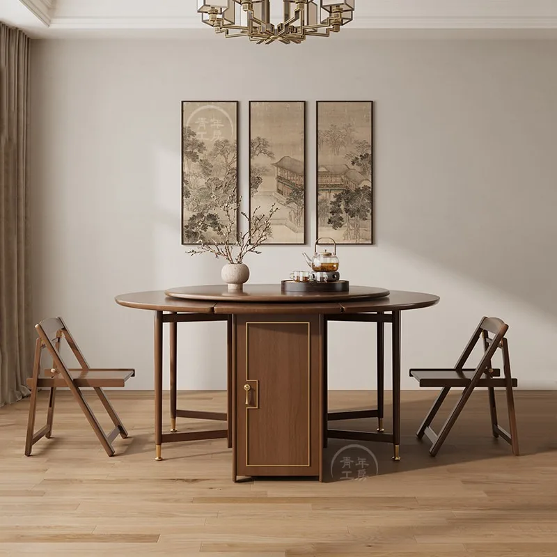 Center Round Table Foldable Kitchen Patio Retro Dining Table Solid Wood Portable Tavolo Da Pranzo Allungabile Home Furniture