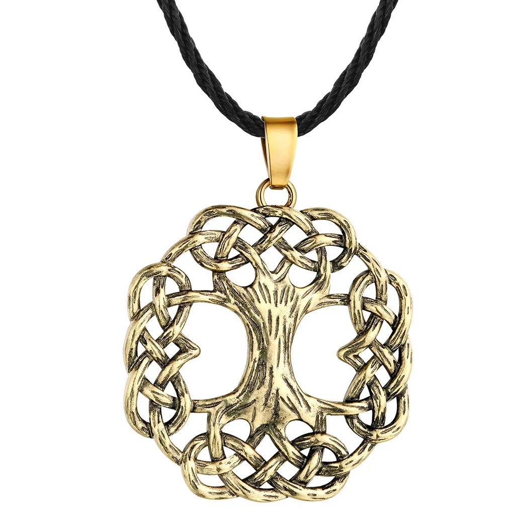 Retro Slavic tree of life pendant leather rope chain necklace men's personalized ethnic style alternative trend jewelry