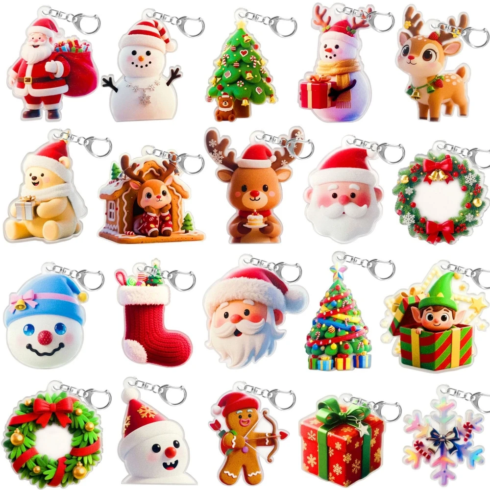 12/24/36 قطعة الاكريليك سانتا ثلج الغزلان موضوع المفاتيح قلادة لعيد الميلاد السنة الجديدة كرنفال حفلة هدية شنطة هدايا بيناتا حشو #1