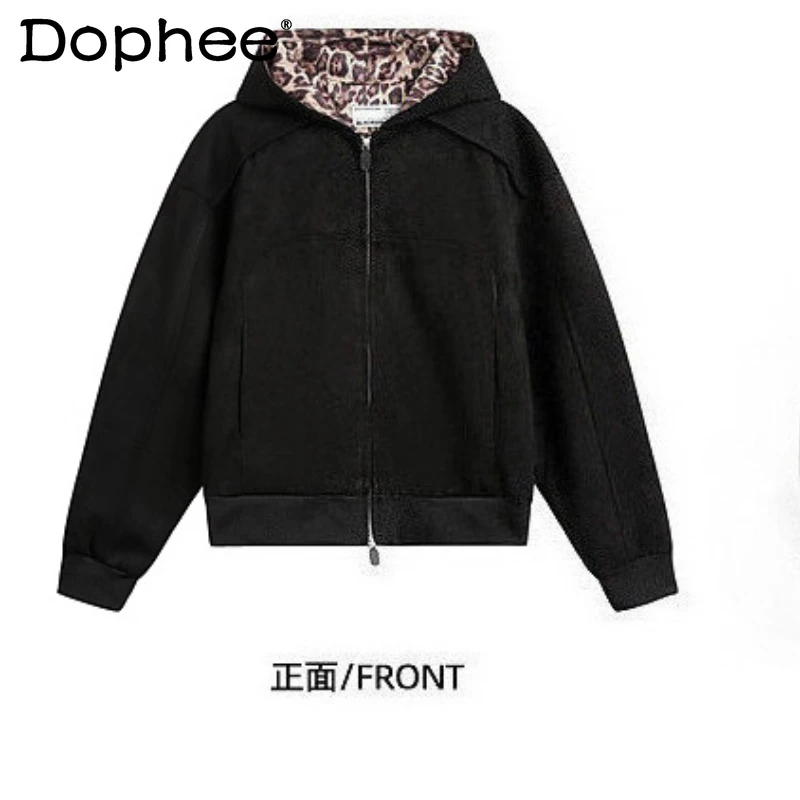 

American Style High Street Leopard Print Hoodies Zipper Hooded Sweatshirts Men's 2025 Autumn New Loose Trendy Long Sleeve Coats