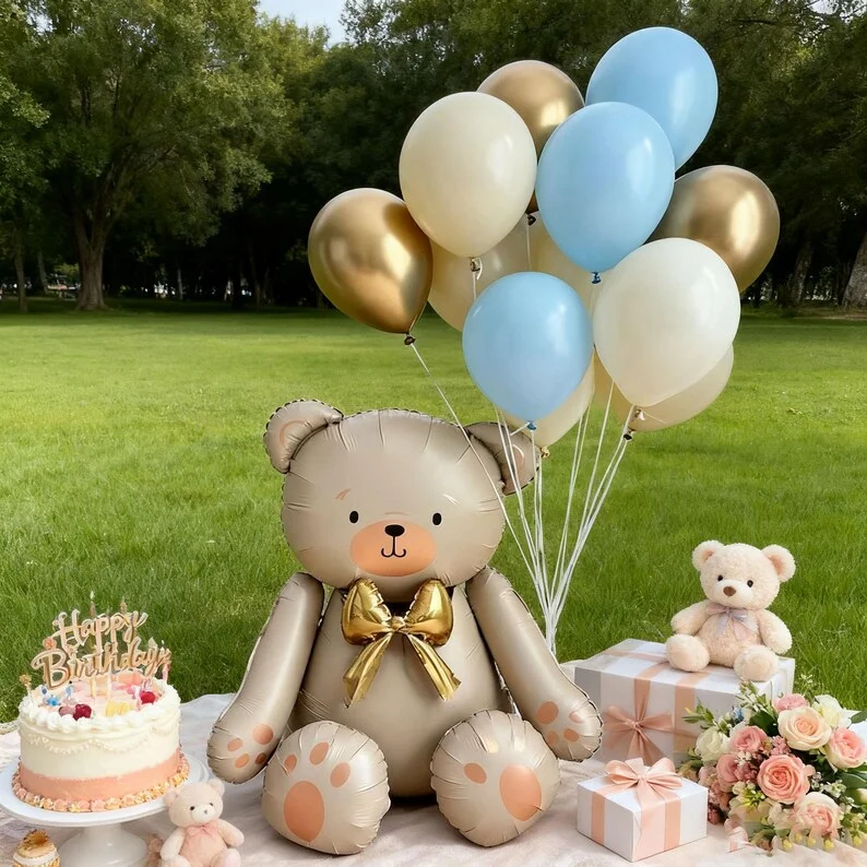 Matte White Bow Teddy Bear Balloon Set Latex Balloons for Birthday Party Shower Engagement Wedding Decoration Supplies Gifts - view 4