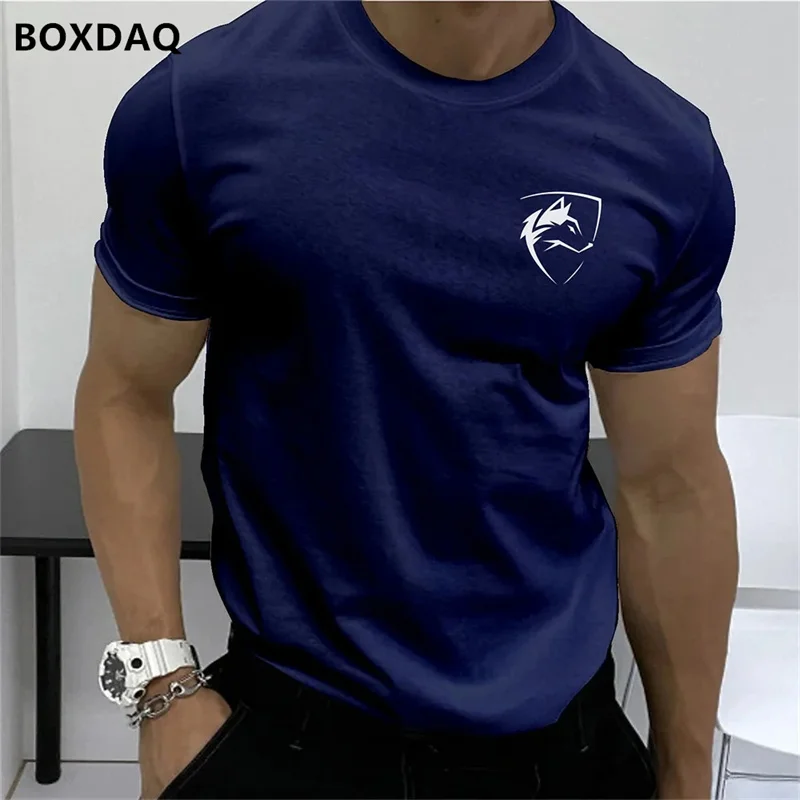 Summer Men\'s Fashion T-Shirts Short Sleeve Simple Wolf Badge Printing Streetwear Male T Shirt Trend O-Neck Casual Tops Plus Size