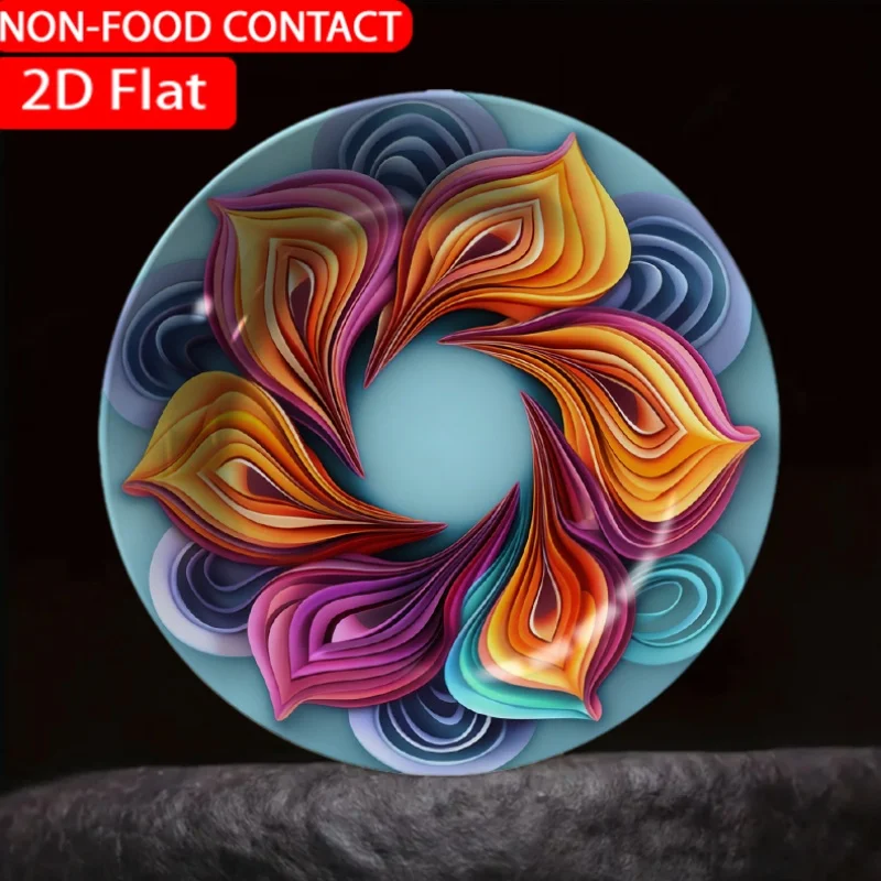 1pc Abstract Floral Swirl Purple Orange Ceramic Plate Non-Food Contact, Home Desk Ornaments, Living Room And Bedroom