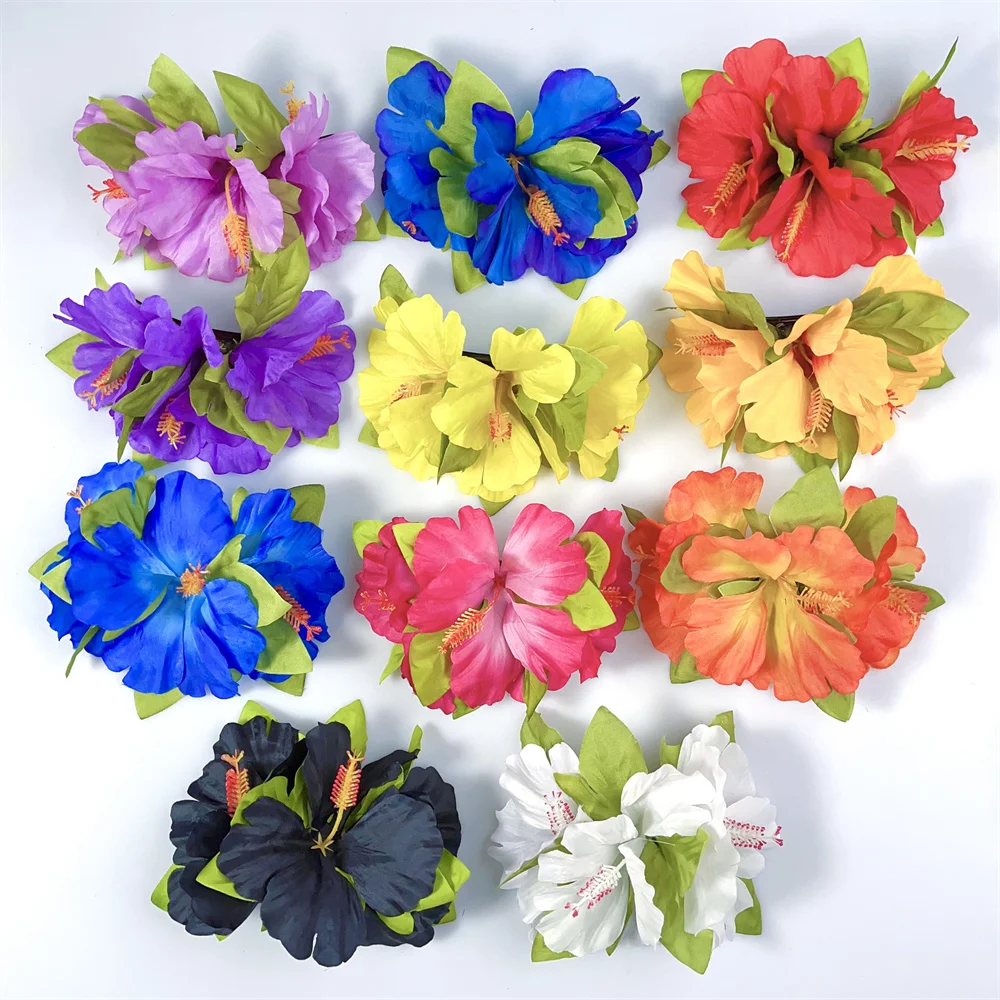 2023 Hawaii Hibiscus Flower Hair Clip Three Large Flowers Vintage Hair Accessories for Women Handmade Summer Party Girl Hairpin