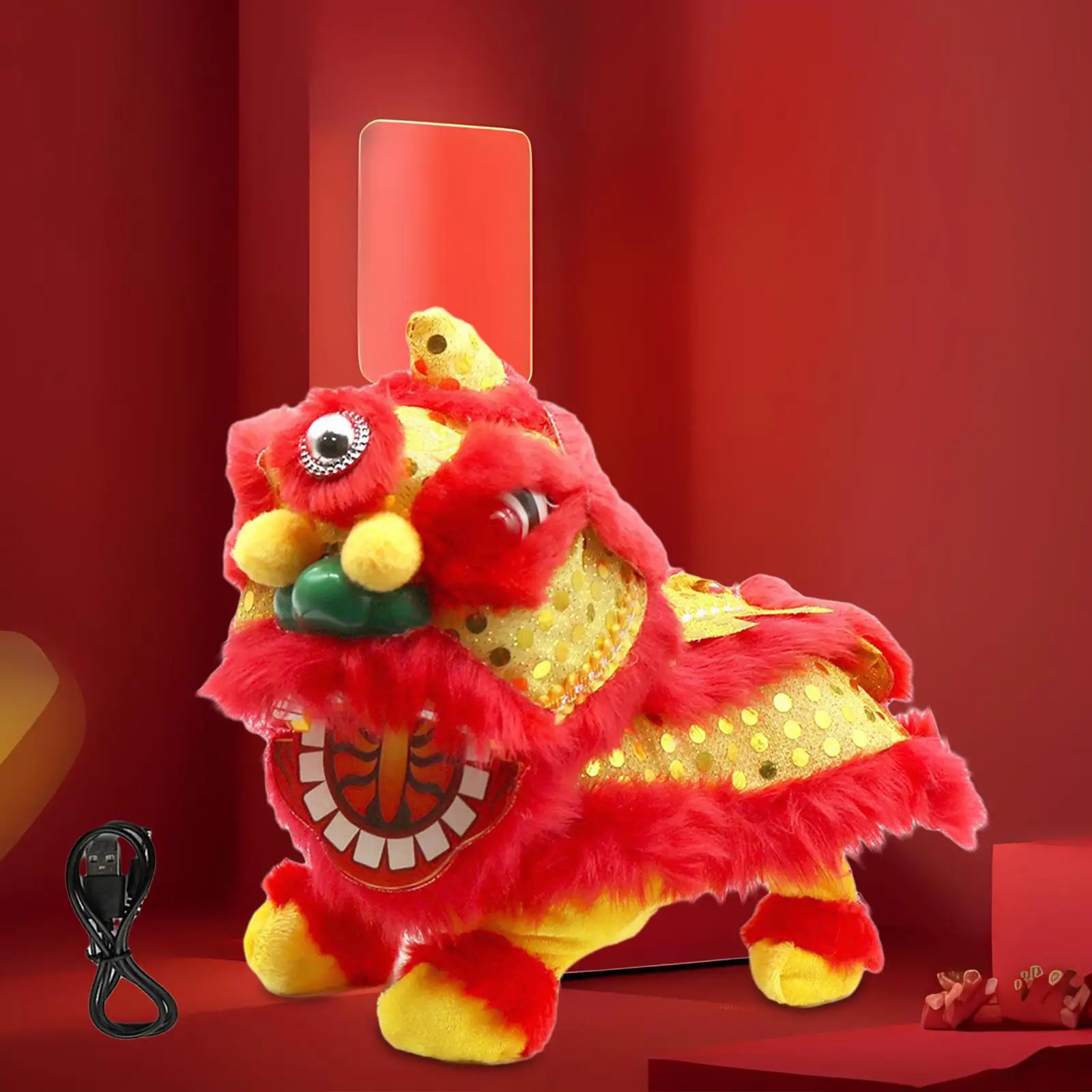 

Electric Lion Dance Toy Home Decor Funny USB Rechargeable Trend Red Shaking Head Singing Walking Toy Lion Figure New Year Gifts