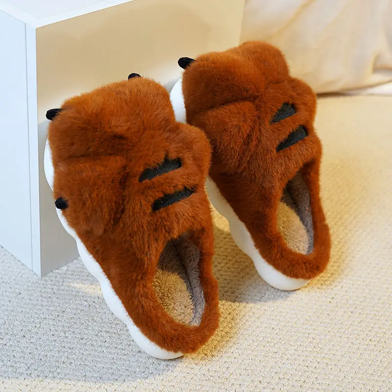 

Новые пушистые тапочки с тигровым когтем, мужская зимняя новая обувь, домашние тапочки с пальцами животных, мужские меховые шлепанцы с облаками, тапочки унисекс