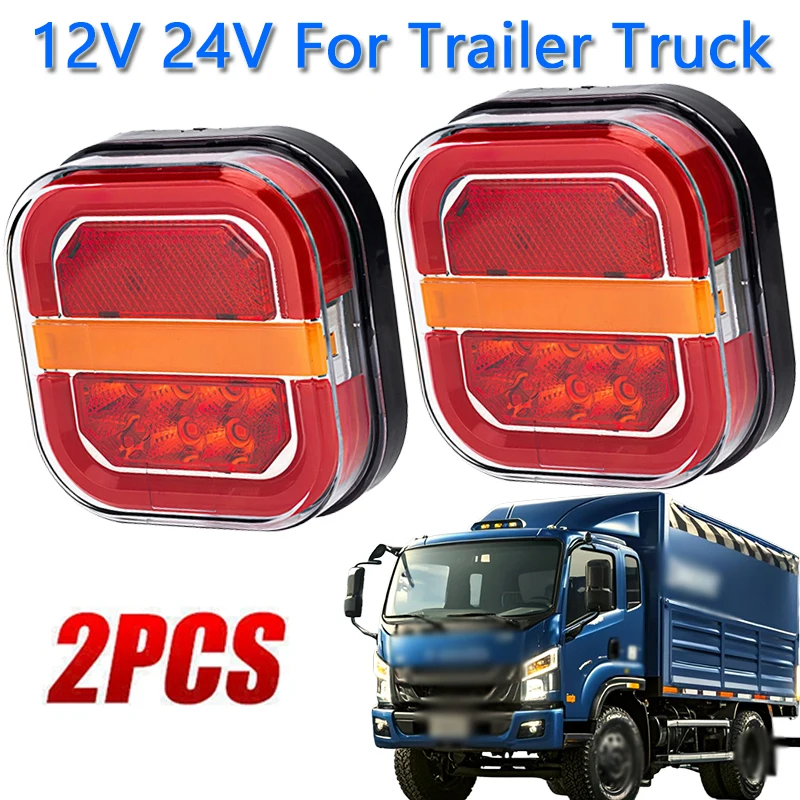

2Pcs Car Light Guide Square 12V 24V LED Trailer Tail Light License Plate Light Truck Tail Light Tail & Brake Light Left + Right