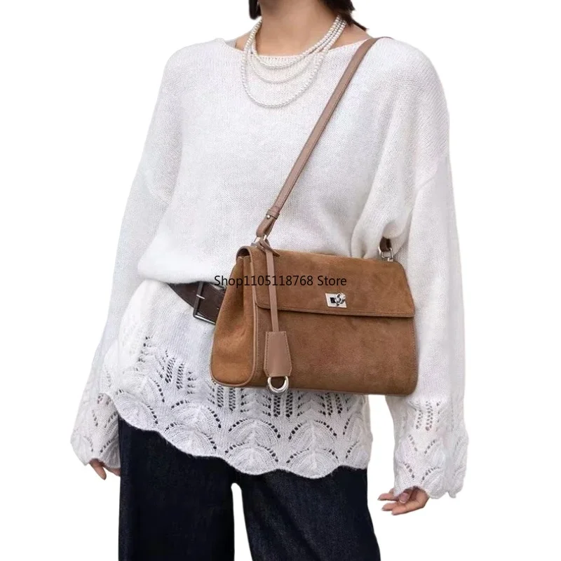 

Autumn Winter Women Suede Top Grain Leather Crossbody Handbag Designer Shoulder Bag Vintage Messenger Bag